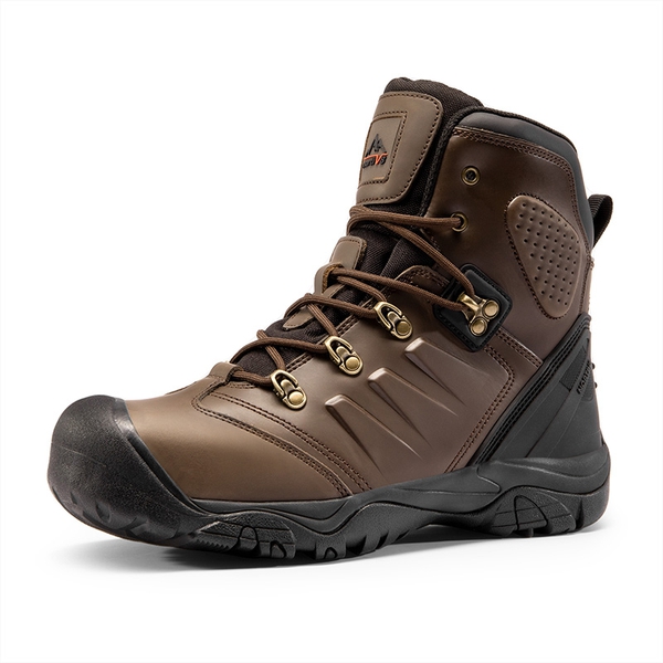 Men's Waterproof Steel Toe Cap Work Boots - DARK BROWN -  0